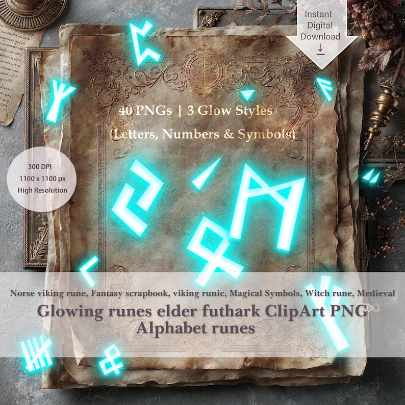 Glowing Elder Futhark Runes Clip Art PNG, Viking Runic Glowing ...