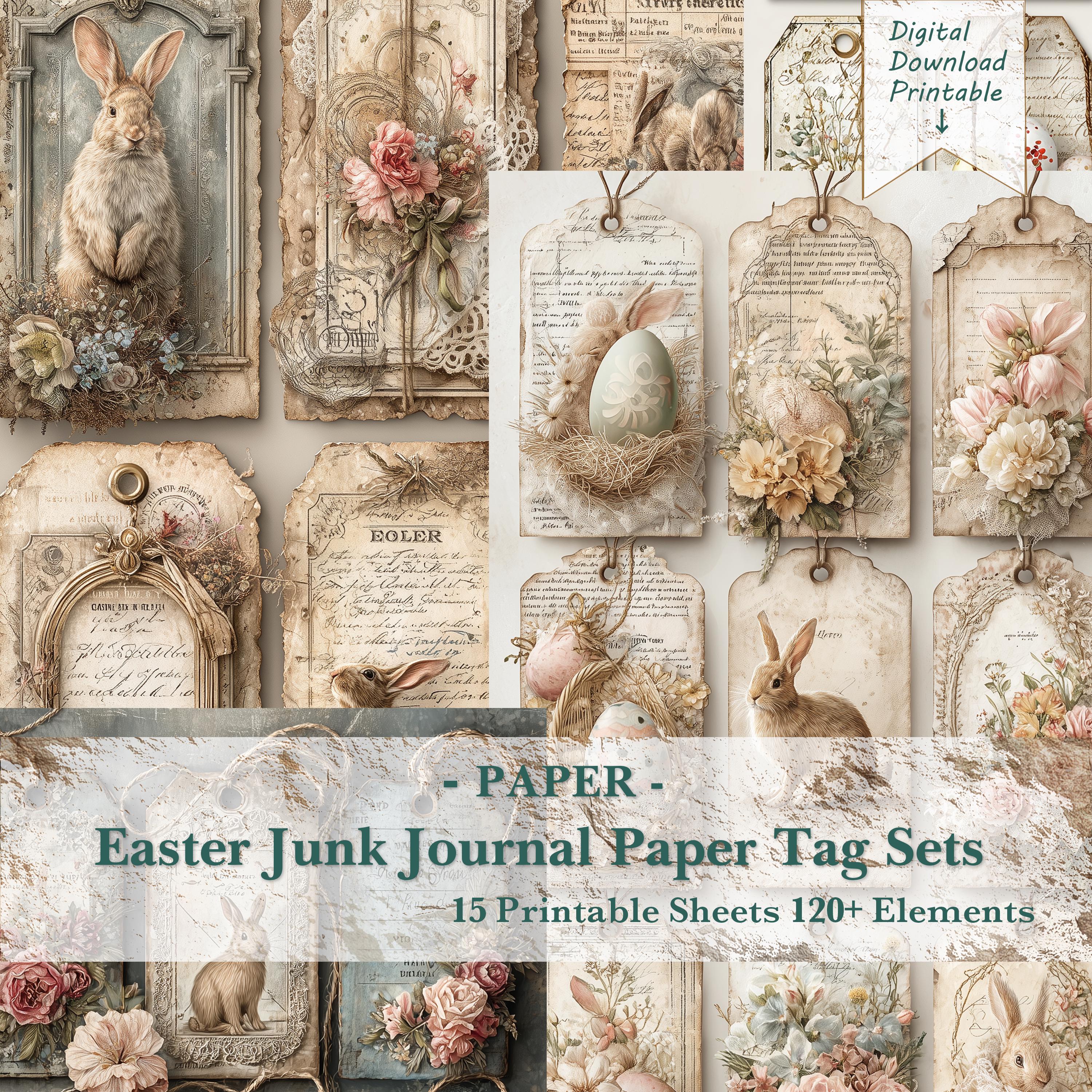 Vintage Easter Junk Journal Tags, Bunny Egg Ephemera, Fussycut Kit ...