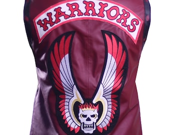 Handmade Warrior Maroon Leather Vest Halloween Costume Men