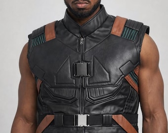 Handmade Black Panther Killmonger Leather Vest Cosplay Costume