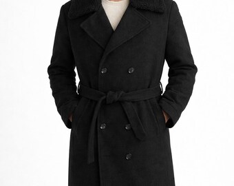 Handmade Tom Hardy Taboo Black Wool Trench Coat