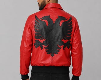 Handmade Drake Polar Opposites Albanian Flag Red Leather Jacket