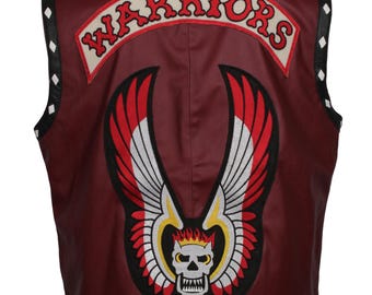 Handmade The Warriors Maroon Leather Vest Cosplay Costume Jacket