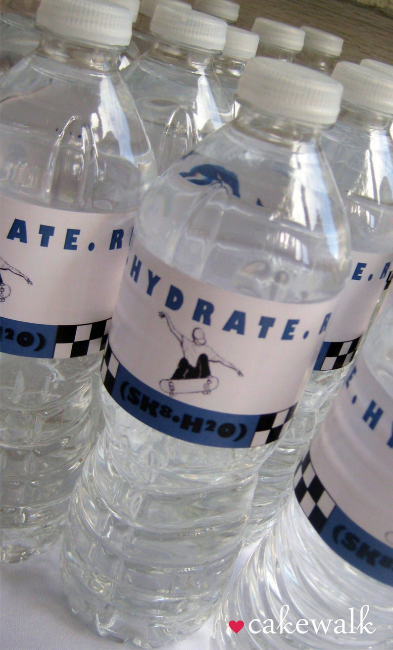 Water Bottle Label: Skateboard Party image 1