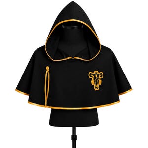 Black Magic Squad Anime Cloak, Hooded Cosplay Cape, Black Gold Robe for Comic Con Costume