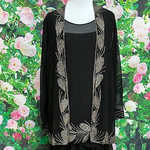 20s Black Sheer Silk Beaded Dress Jacket Flapper