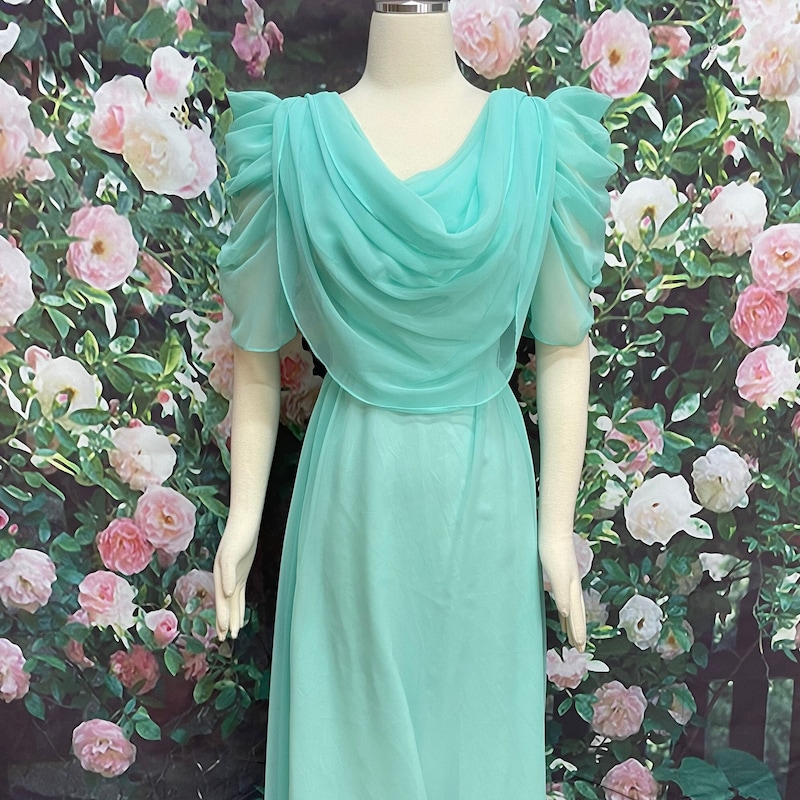 Mint Cream Designer Chiffon Maxi Dress with Handwork – Women’s Designer Outfit main image 1