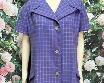 60s Purple Plaid Wool Coat Plus Size