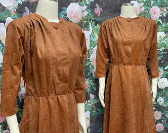 90s Willow Ridge Brown Faux Suede Midi Dress