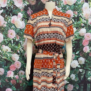 70s Orange Stripe Zip Shift Dress Deadstock XL Crescendo