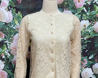 60s Park Storyk Ivory Lace Cardigan Attached Cape