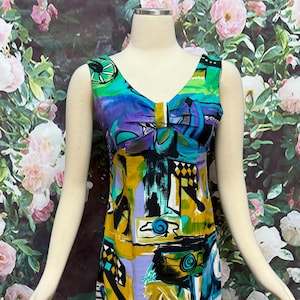 90s Blue Graphic Mini Dress Made in Spain XS