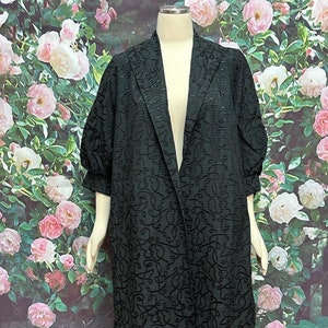 50s Black Jacquard Opera Coat Dinner Jacket Swing Coat