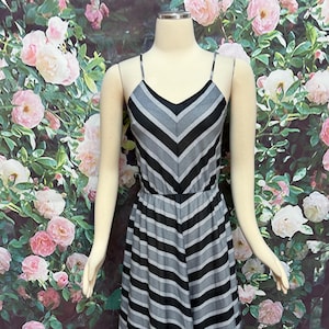 80s Blue Chevron Striped Dress by Trifles Sundress XS