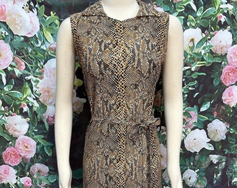 70s Brown Python Snake Print Shift Dress