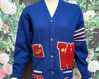 Vtg 50's Lasley Knitting Co. Letterman Jacket Sz 38 Wool Blue