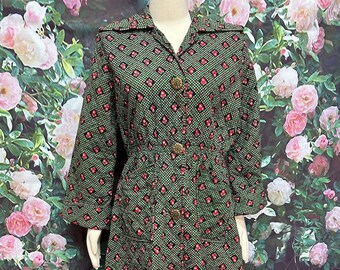 40s Green Quilted Cherry Print Robe by Atlas