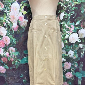 80s Lims Beige Raw Silk Skirt Button Front A Line Small