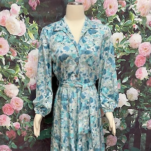 70s JJ Dean Blue Floral Shirt Dress