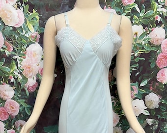 60s Vanity Fair Blue Lace Slip Chiffon Size 34