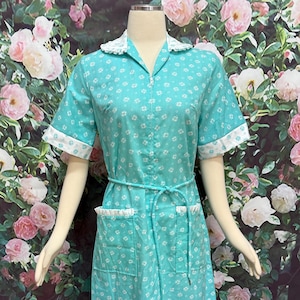 60s Zip and Dash Aqua Blue Zipper House Dress