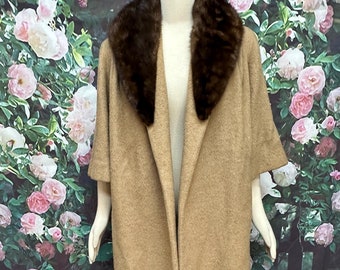 50s Lilli Ann Camel Swing Coat Mink Collar France