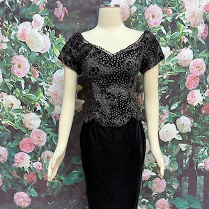 80s Scott McClintock Black Velvet Dress Glitter Petite Formal