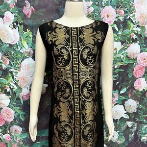 60s Greek Black Sheath Dress Gold Embroidery - Etsy