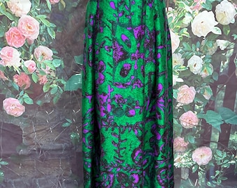 70s Kamehameha Hawaiian Green Abstract Maxi Skirt