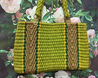 80s Green Jute Woven Tote Bag Straw Purse