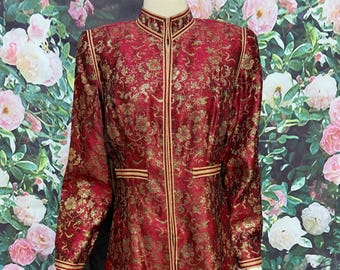 90s Red Lurex Brocade Jacket Saks Fifth Ave Gold Metallic Floral NOS