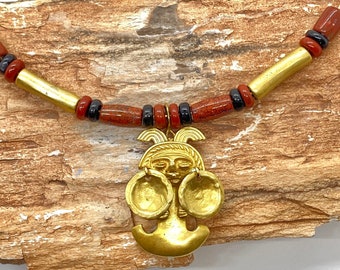 24K GP PRECOLUMBIAN COLOMBIAN COIN DANGLE EARRINGS GOLD MUSEUM COLOMBIA REPLICA