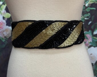 80s La Regale Black Beaded Belt Gold Beads Medium - Etsy display picture 2