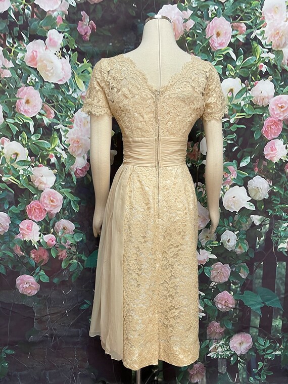 50s Norman Original Cream Lace Cocktail Dress Sil… - image 8