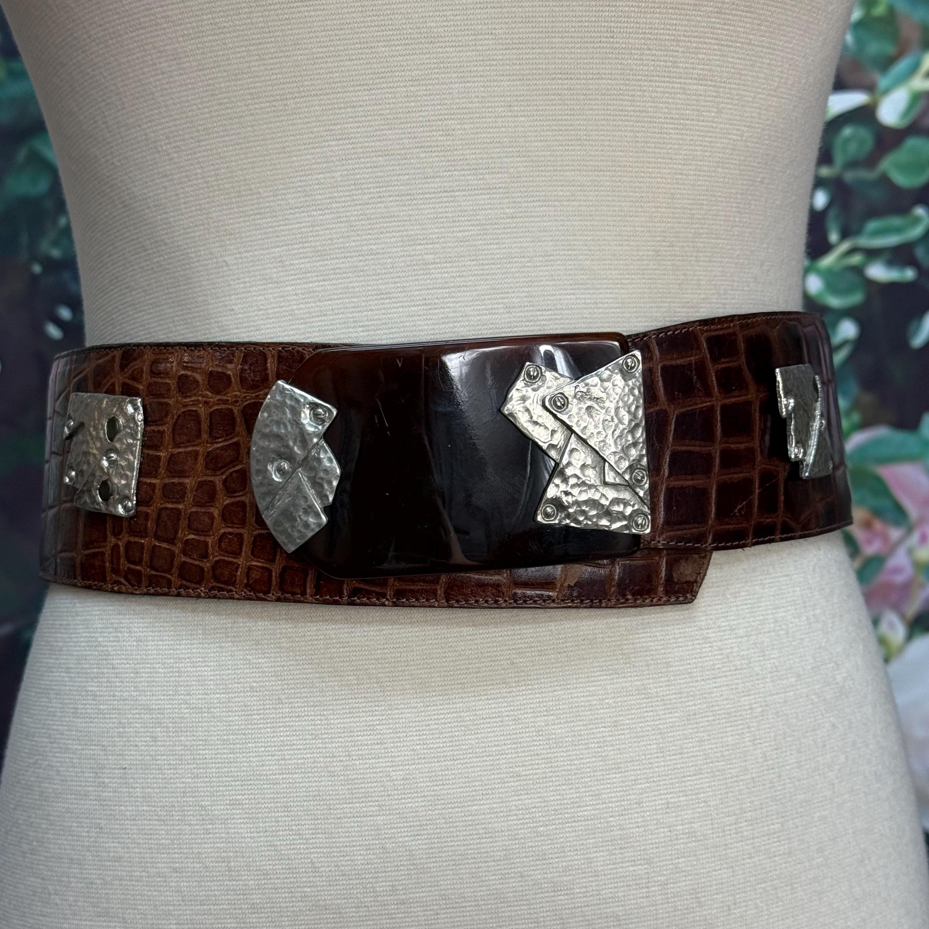 Vintage Signed Marjerie Baer Brown Wide Woven Belt Hammered Brass/Pewter Buckle Brown Metal Vintage Belts for sale | eBay main image 3