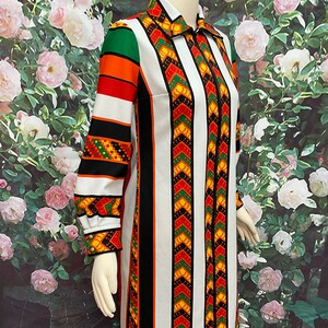 70s Jon McCauley Mod Zip Front Dress Ethnic Print image 7