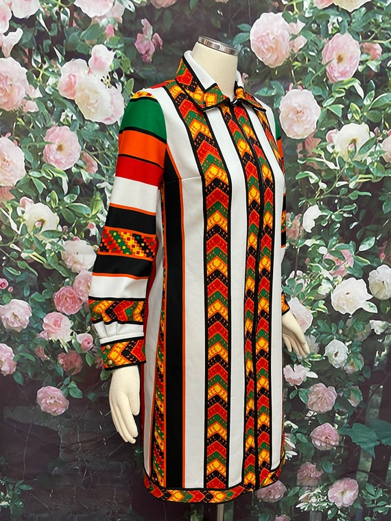 70s Jon McCauley Mod Zip Front Dress Ethnic Print - image 7