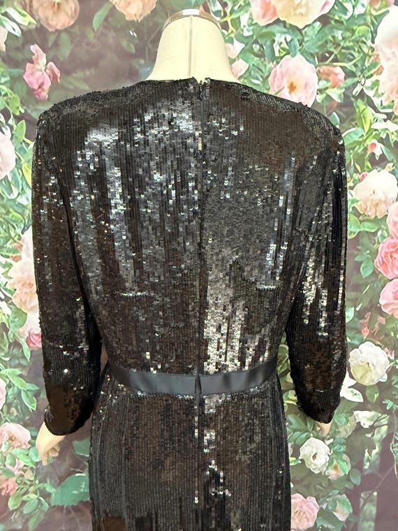 70s Bill Blass Black Sequin Evening Gown - image 9