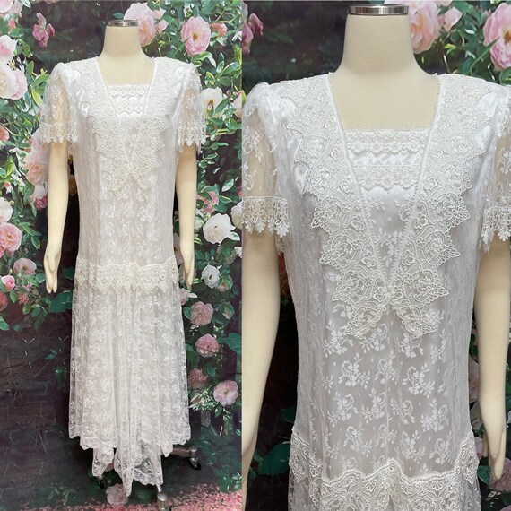 70s Scott McClintock White Lace Maxi Dress Victor… - image 1