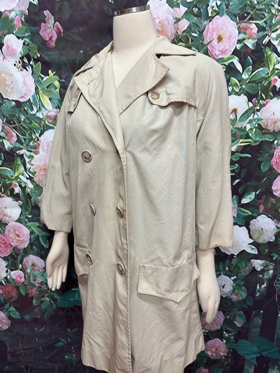 60s Jolee Tan Trench Coat Rainbow Stripe Lining R… - image 3