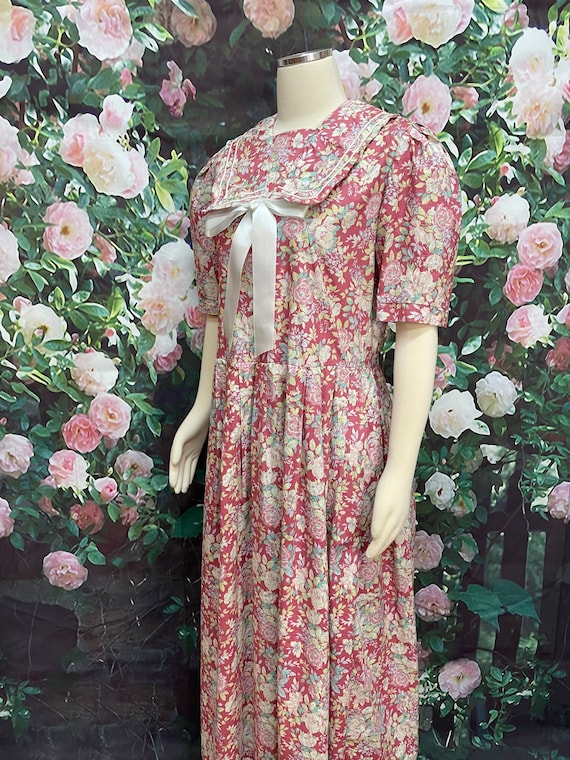 80s Laura Ashley Pink Floral Cotton Dress - image 4
