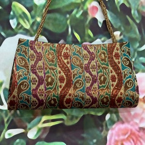 80s Copper Paisley Lurex Brocade Purse Beaded Strap