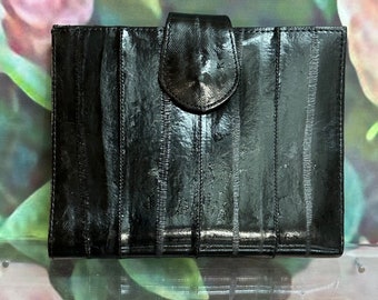 80s Black Eel Skin Wallet Exotic Leather NOS