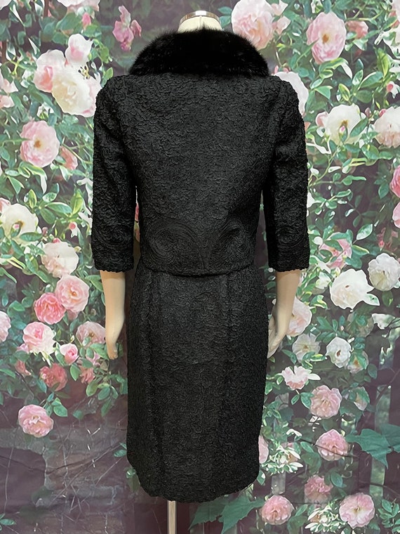 50s Italian Black Ribbon Soutache Skirt Suit Mink… - image 8