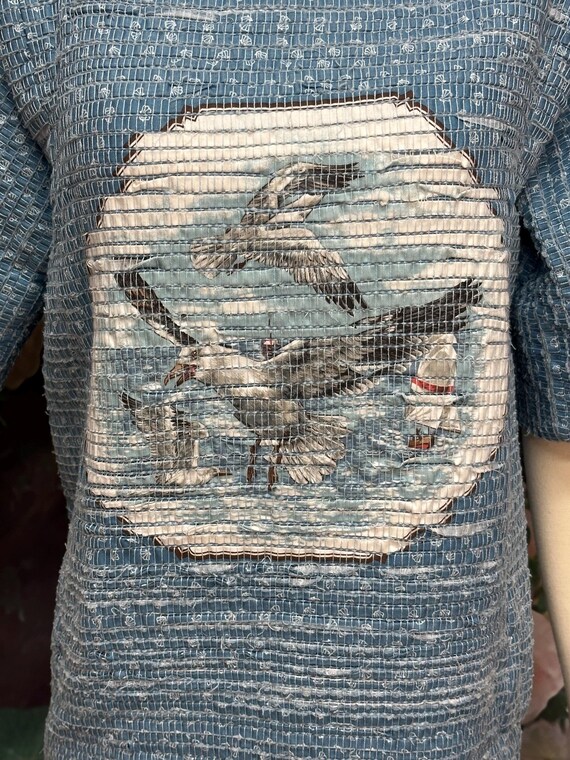 80s Blue Seagull Pullover Quilted Sweater Sand Piper Fiber Art Sakiori View 2