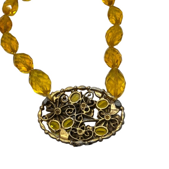 60s Gold Faceted Glass Bead Necklace Rhinestone F… - image 6