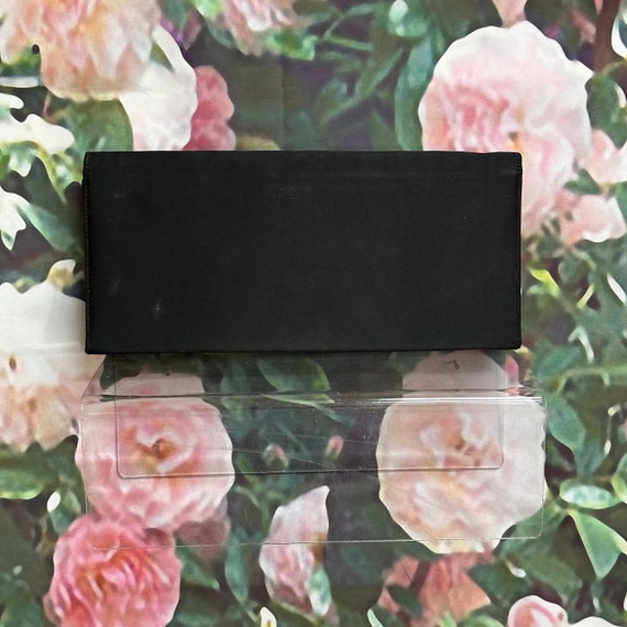 50s Black Satin Beaded Envelope Clutch Purse - image 4