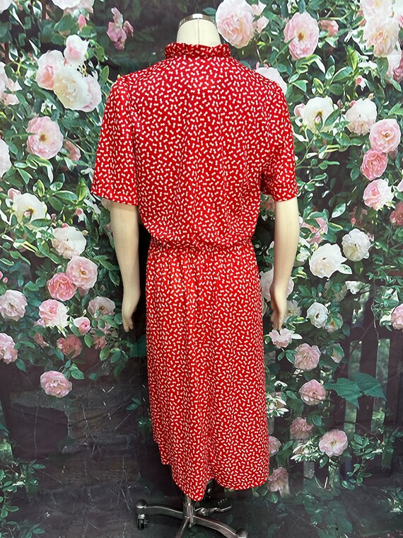 70s Sears Red Secretary Dress Ruffle Front XL - image 8