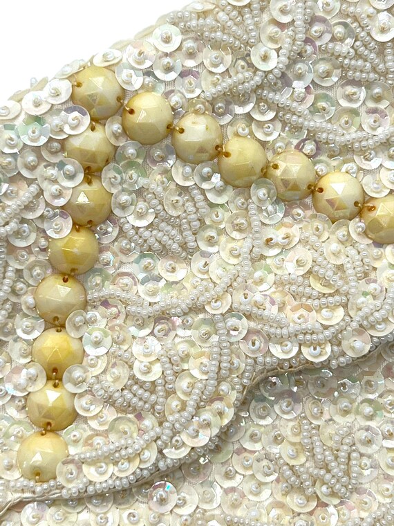 60s Ivory Sequin Envelope Purse Beaded Bridal Clu… - image 3