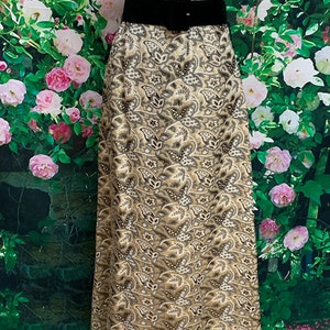 70s Silver Lurex Brocade Maxi Skirt Velvet Belt